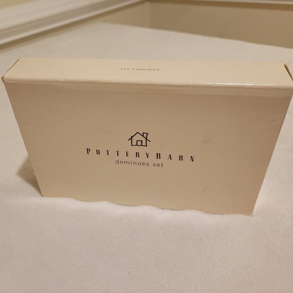 RARE_ Pottery Barn Metal Silver Dominos Set With Storage Box-MINOR DEFECTS*
